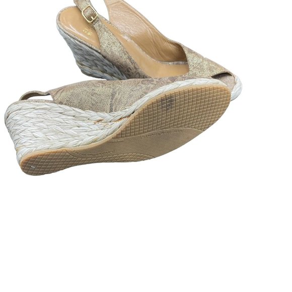 Stuart Weitzman Espadrilles Womens 9 M Wedge Natural Gold Sling Back - Picture 6 of 8